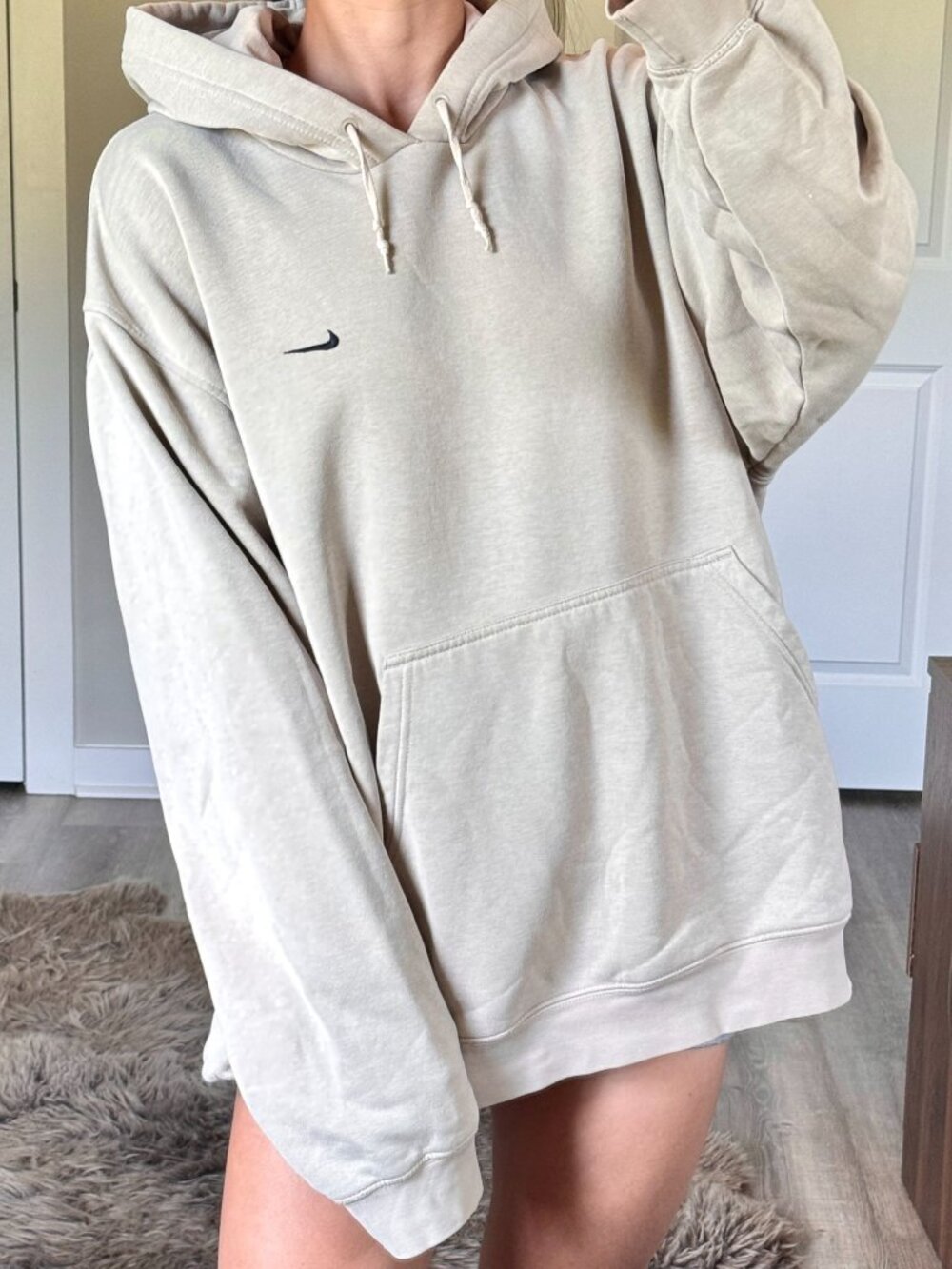Vintage Y2K Nike Tan Hoodie XL Baggy Sweatshirt Embroidered Swoosh Streetwear